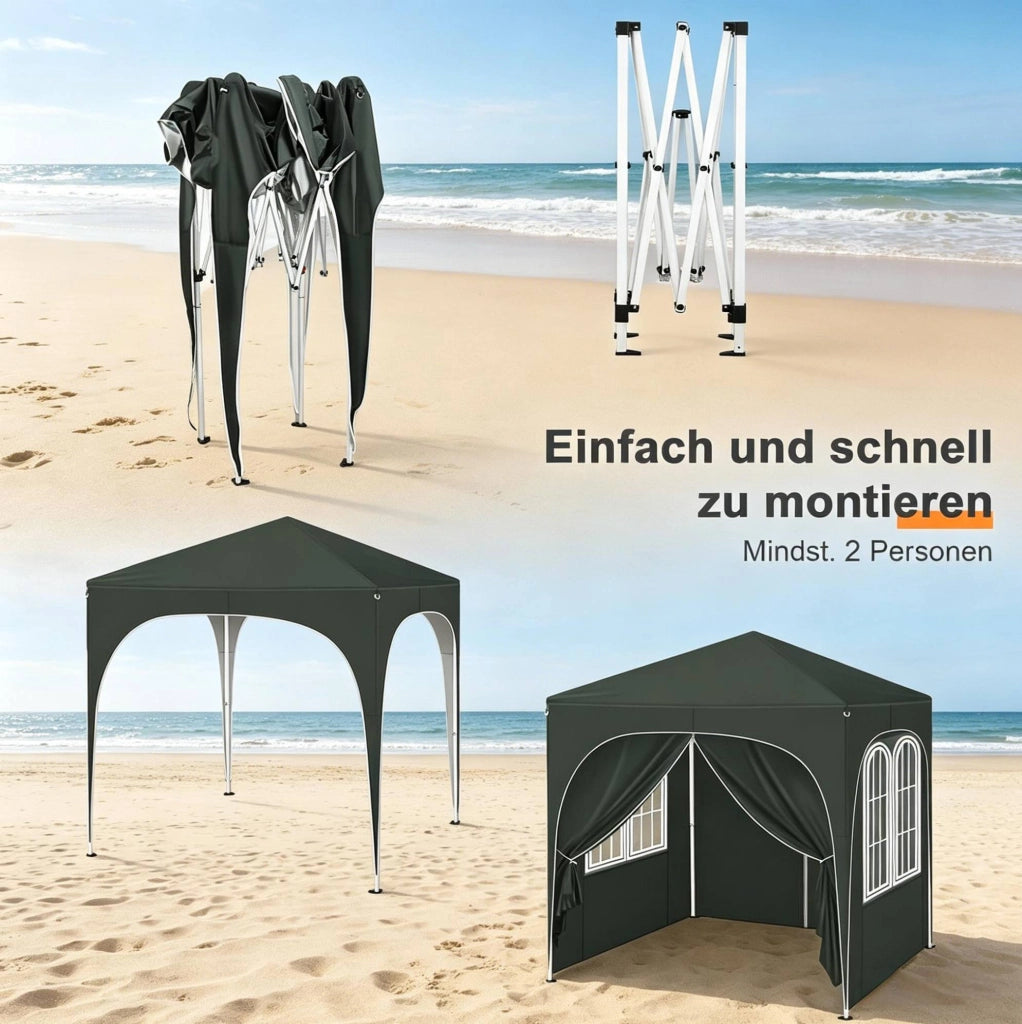 Gazebo pieghevole 2x2 m grigio con pareti laterali