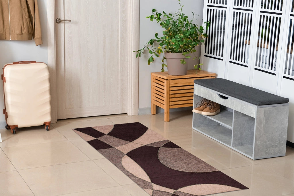 Tappeto Arredo Moderno Morbido in Ciniglia Ingresso Antiscivolo Prodotto Italiano  Soggiorno Camera Salotto Disegni Piazzati Cotone Varie Misure Grande Hills/Vino - 175x280 cm