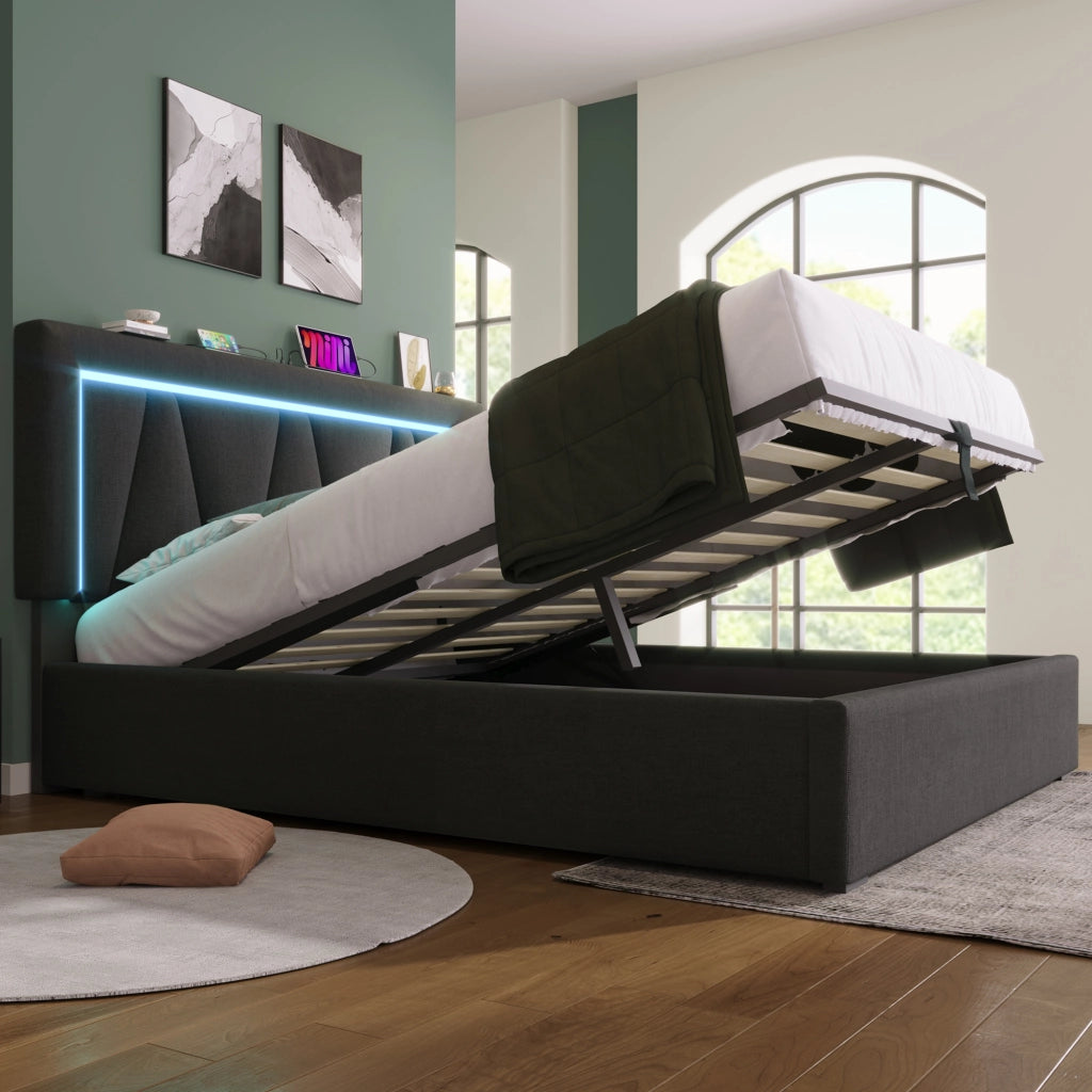Letto matrimoniale 160x200 con rete a doghe e illuminazione LED