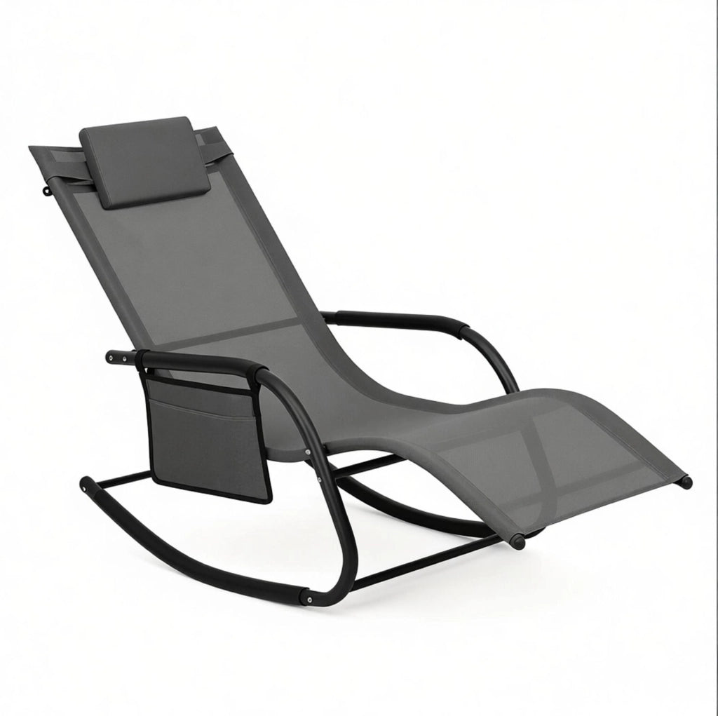 Sdraio da Giardino con Tasche Laterale e Struttura in Metallo, 152x83x62 cm, Colore Grigio