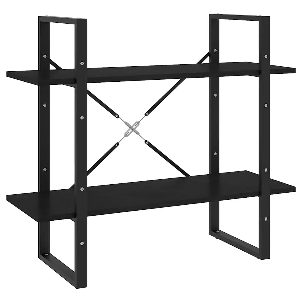 Libreria a 2 Ripiani-Scaffale per Libri-Mobile di Stoccaggio Nera 80x30x70 cm in Massello di Pino