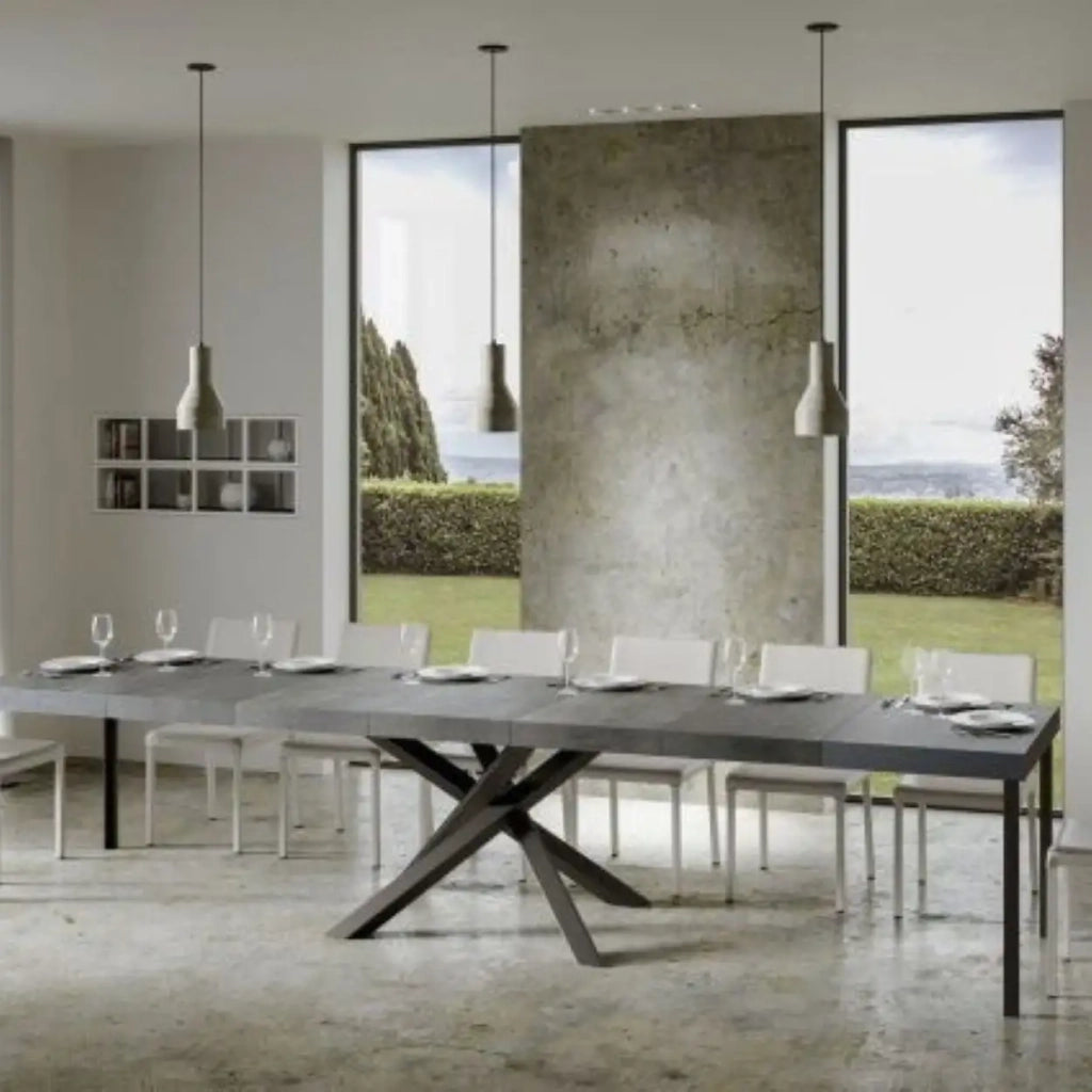 Tavolo allungabile 120/380x90 cm Volantis Premium colore cemento gambe antracite