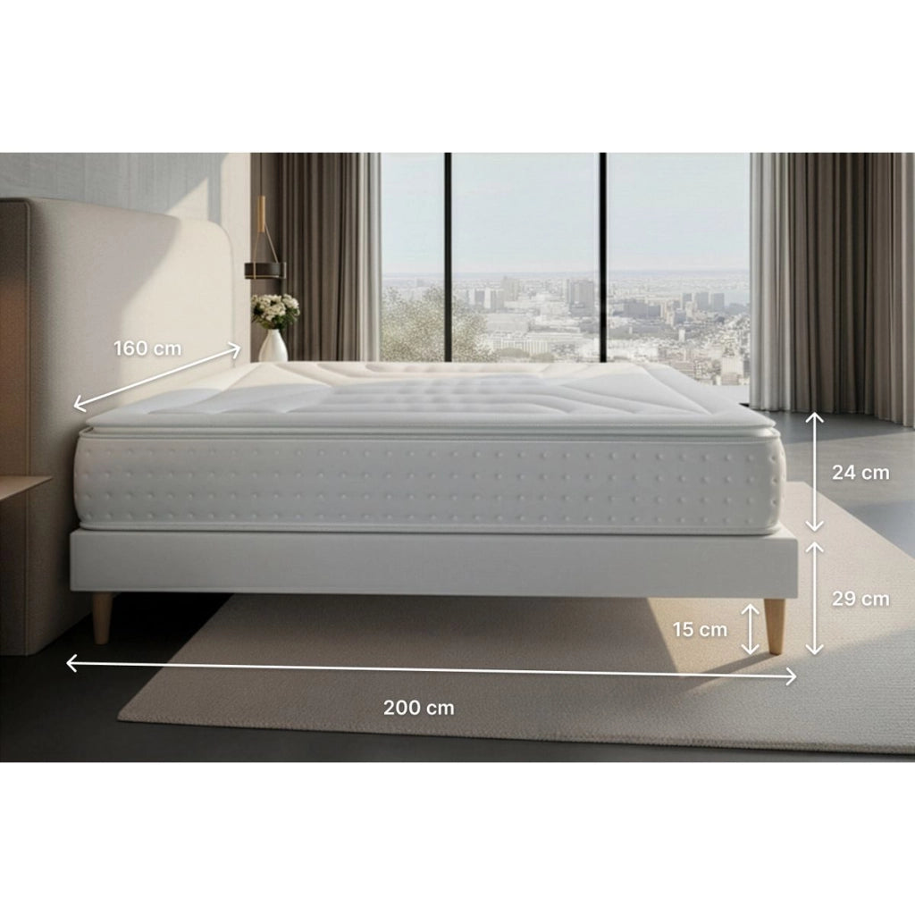 Pacchetto letto completo - Materasso 160x200cm + Box spring con doghe (kit) + 2 cuscini + Piumino - Vingt-Quatre PLUS