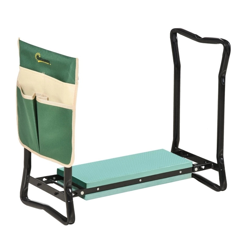 Panchetta da giardino 2-in-1 pieghevole con supporto ginocchia e borsa porta attrezzi, 58 x 28 x 49 cm, EVA schiuma