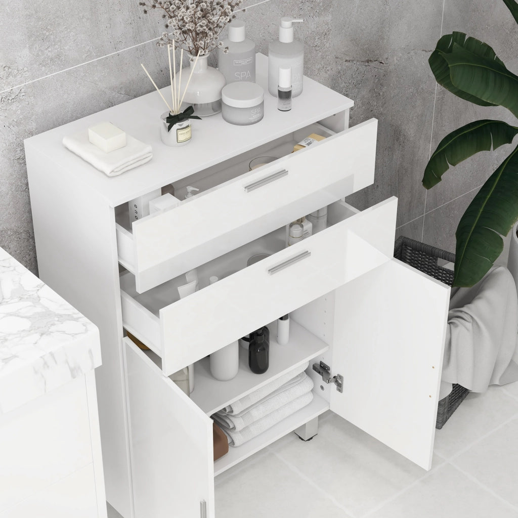 Mobile da Bagno con 2 Ante e 2 Cassetti ¨C Minimal ¨C Bianco Lucido 60x30x93 cm
