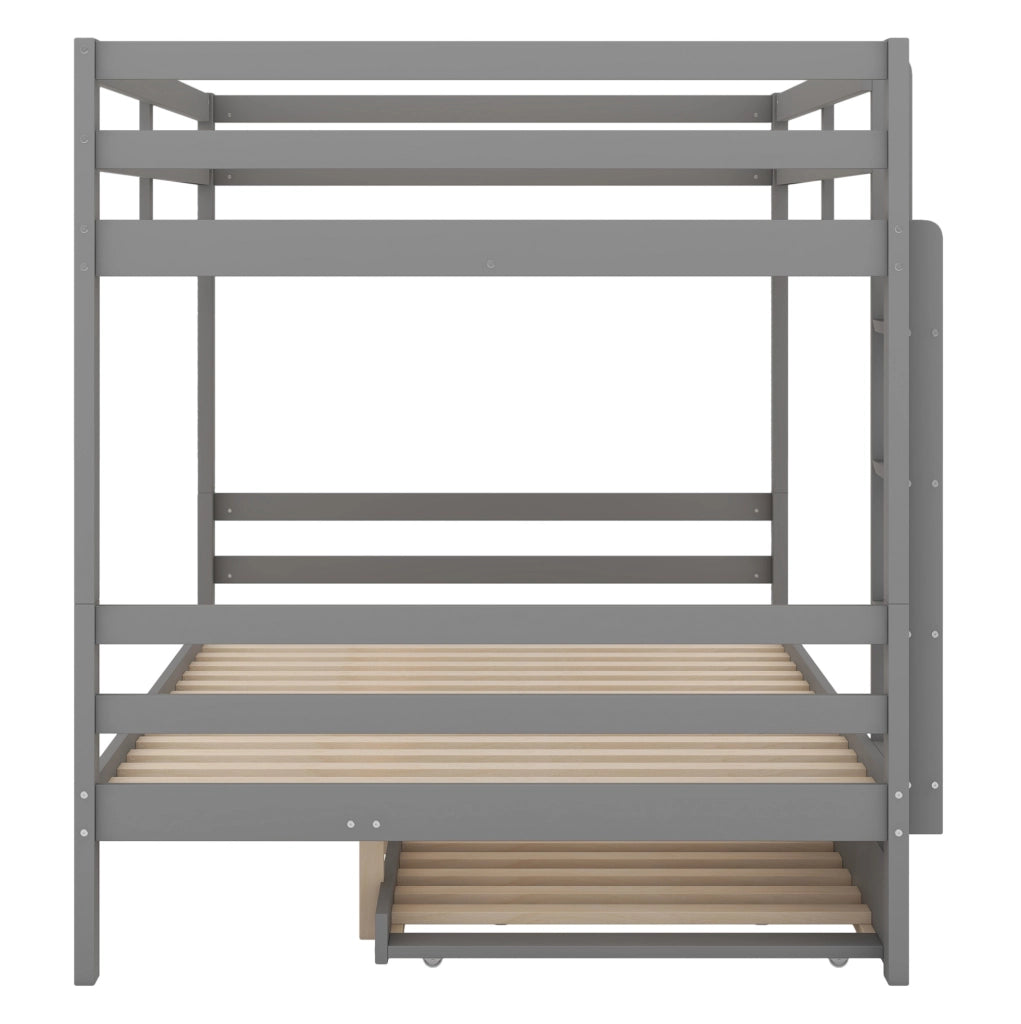 Letto a castello 140x200 cm con letto estraibile in pino e MDF grigio