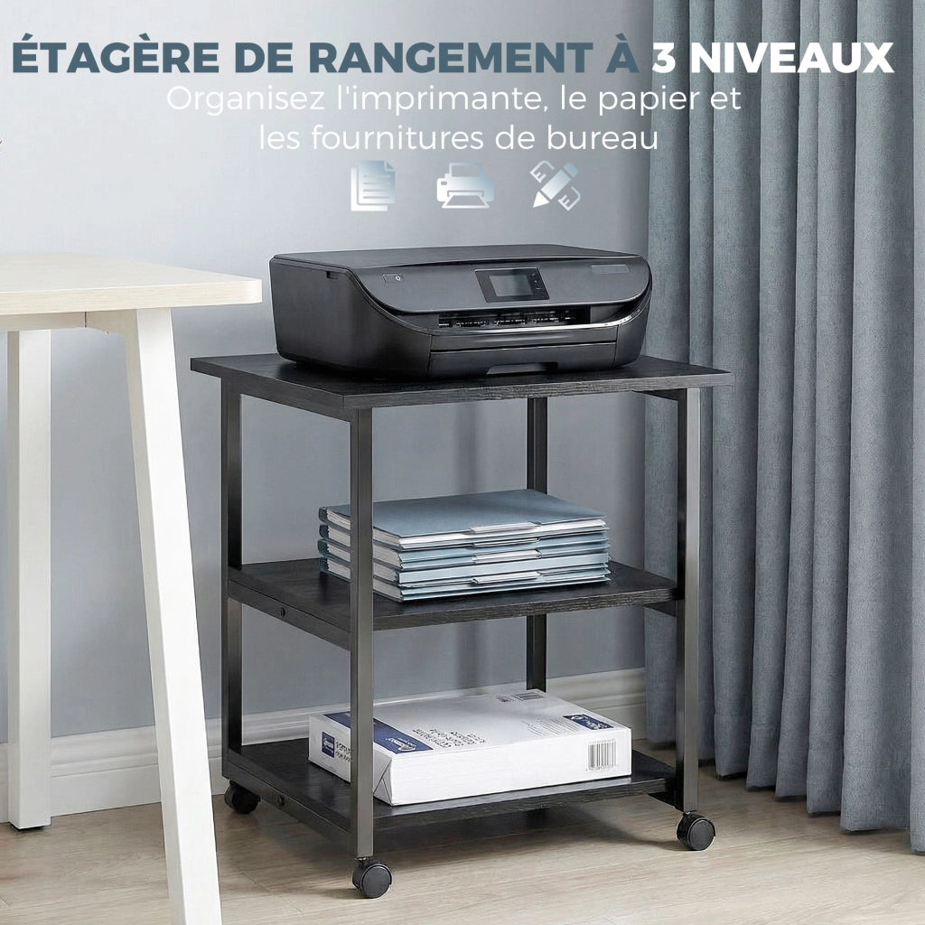Carrello porta stampante con 3 ripiani e ruote ¨C Xylo ¨C 50x50x52,5 cm