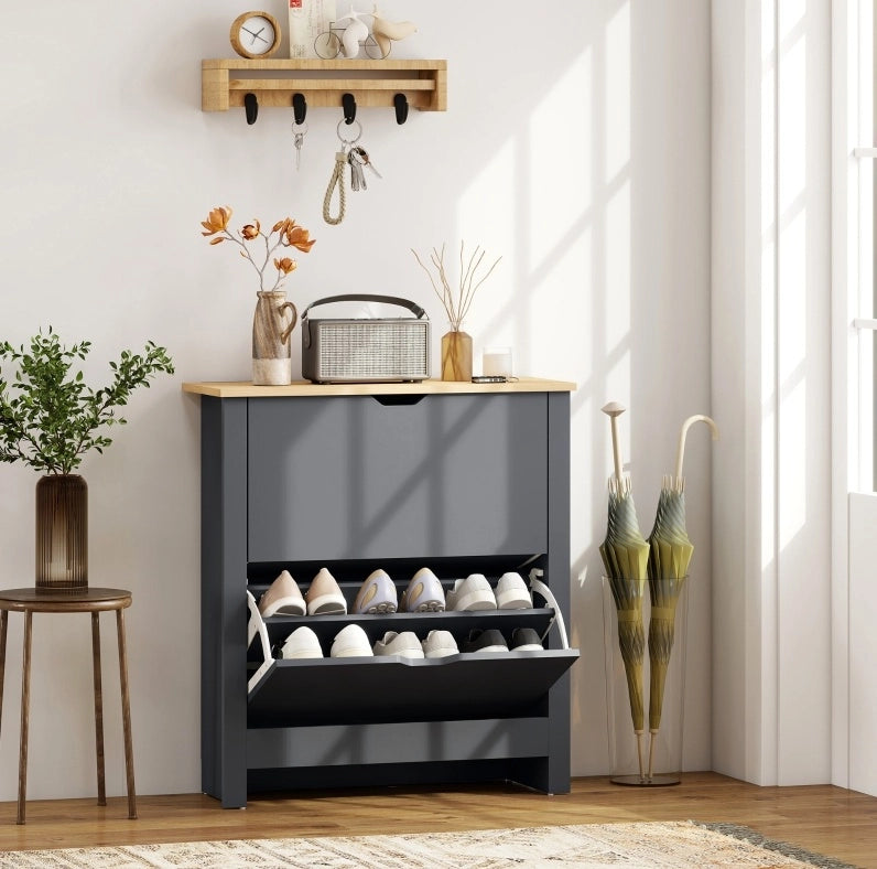 Scarpiera grigio scuro a 2 ribalte per 8-12 paia, 72 x 26 x 80 cm