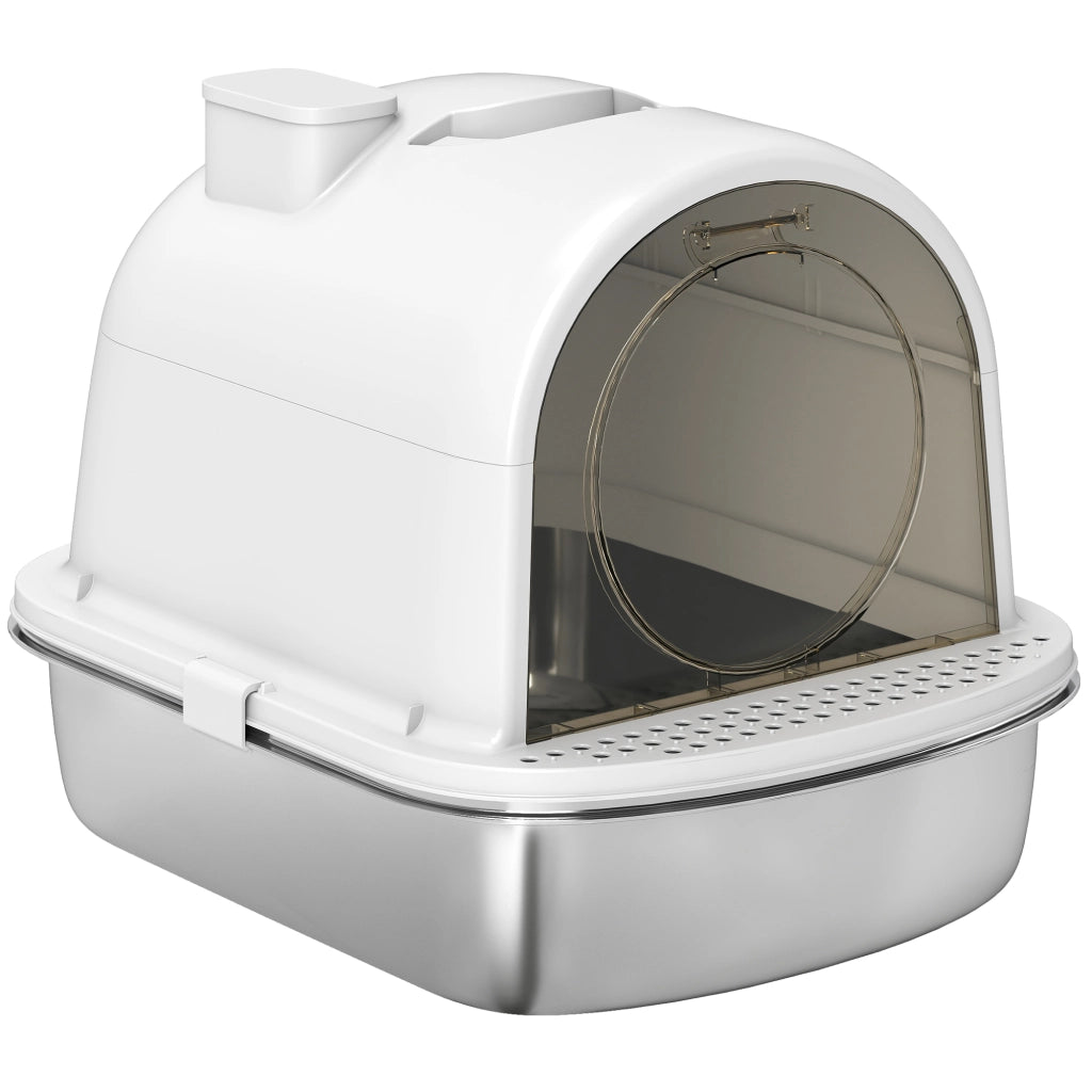 Mobiletto per lettiera gatto chiuso in acciaio inox ¨C Minimal ¨C bianco 52.4x41.3x39.9 cm