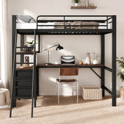 Letto a castello per bambini con scrivania da 200 cm e 3 cassetti; 90x200 cm; nero e noce scuro