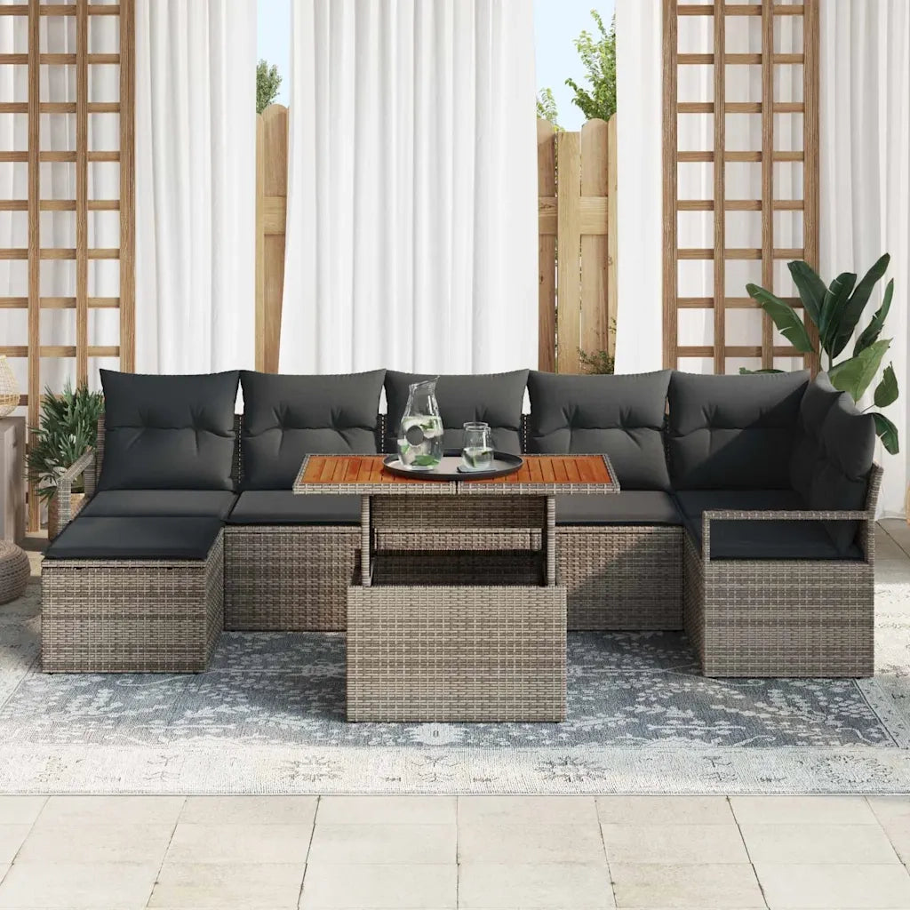 Set da Pranzo per Giardino con cuscino 8 pcs Grigio e Marrone