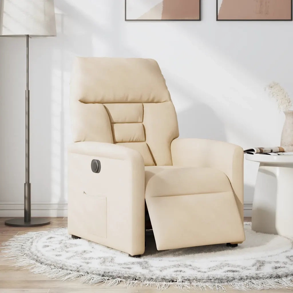 Divano Sedia-Poltrona Reclinabile Elettrica Beige in Tessuto di Microfibra 915279
