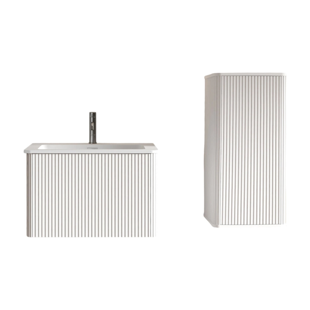Set mobili bagno con lavabo e mobile laterale, MDF e legno multistrato, bianco