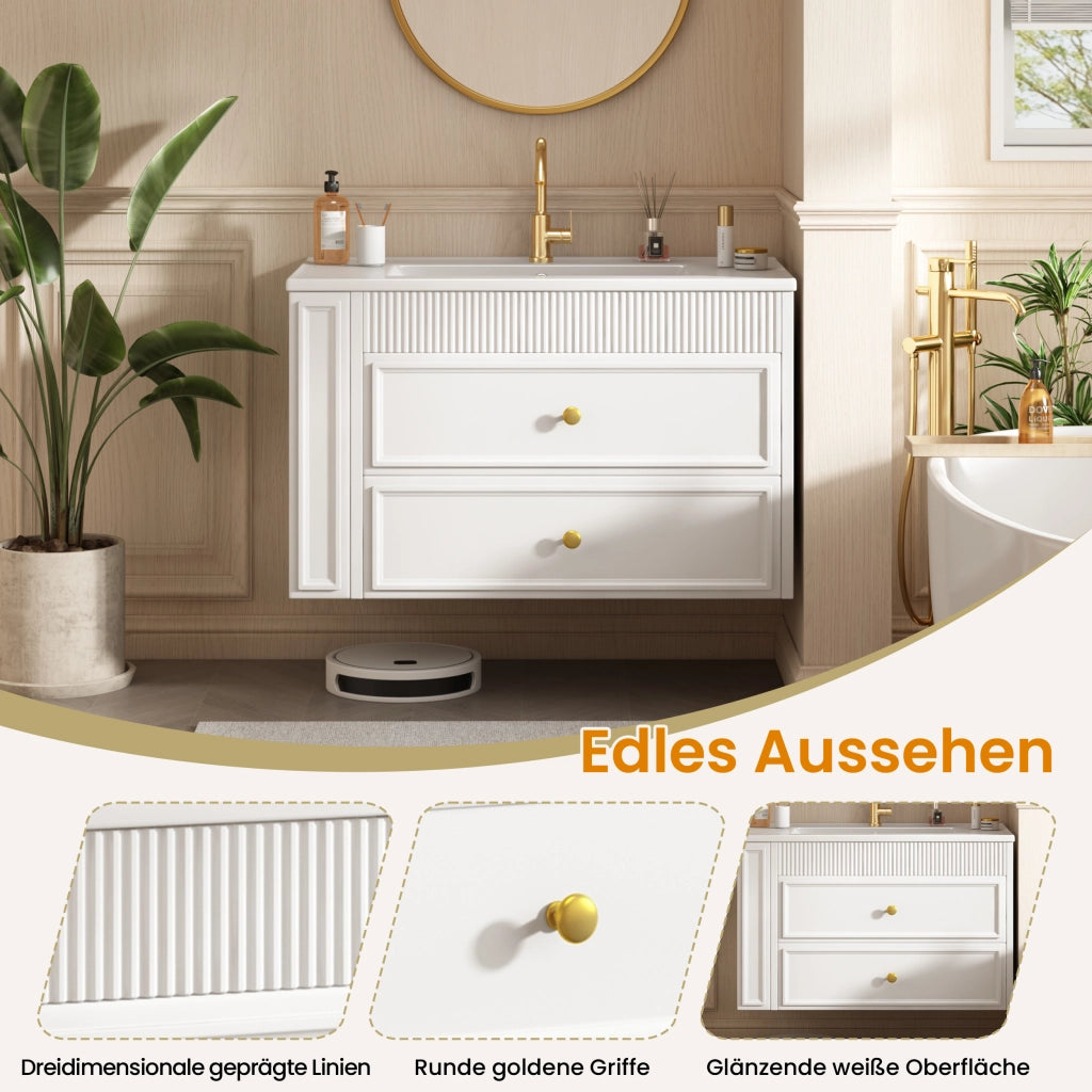 Mobiletto con lavabo sospeso con 2 cassetti vano laterale bianco 81 × 47 × 52 cm