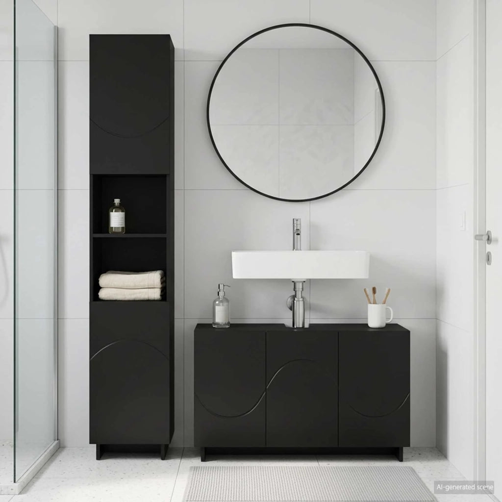 Set mobili da bagno 2 pz Nero Legno ingegnerizzato 3433092