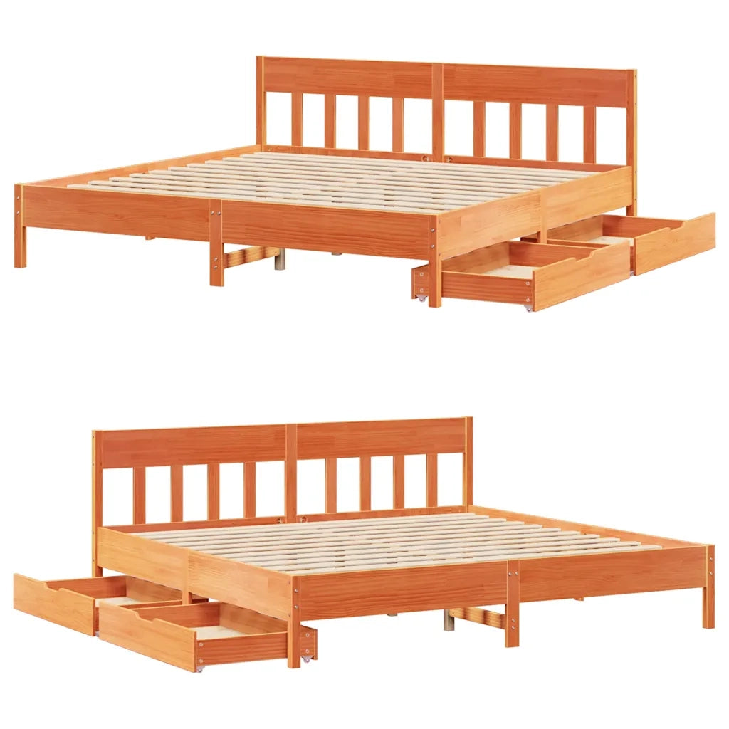 Letto senza Materasso-Struttura Letto Marrone Cera 200x200 cm in Legno di Pino 166231