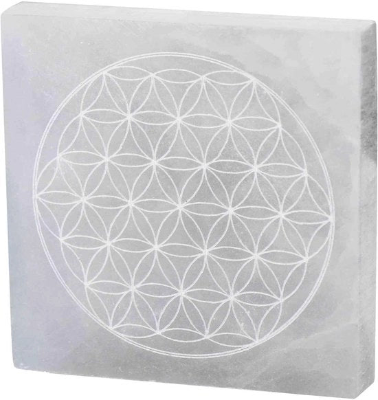 Piastra di caricamento quadrata - Selenite - Fiore di vita - Pulizia energetica - Caricamento di cristalli - Fatto a mano 10 x 11 cm - Piastra di energia