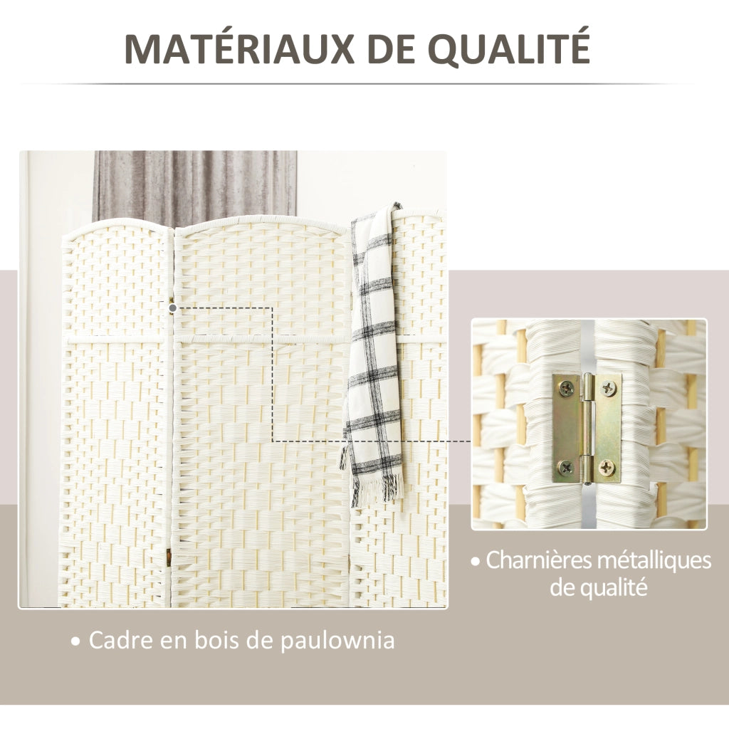 Paravento separatore 3 pannelli pieghevole ¨C Xylo ¨C legno bianco 135x180 cm