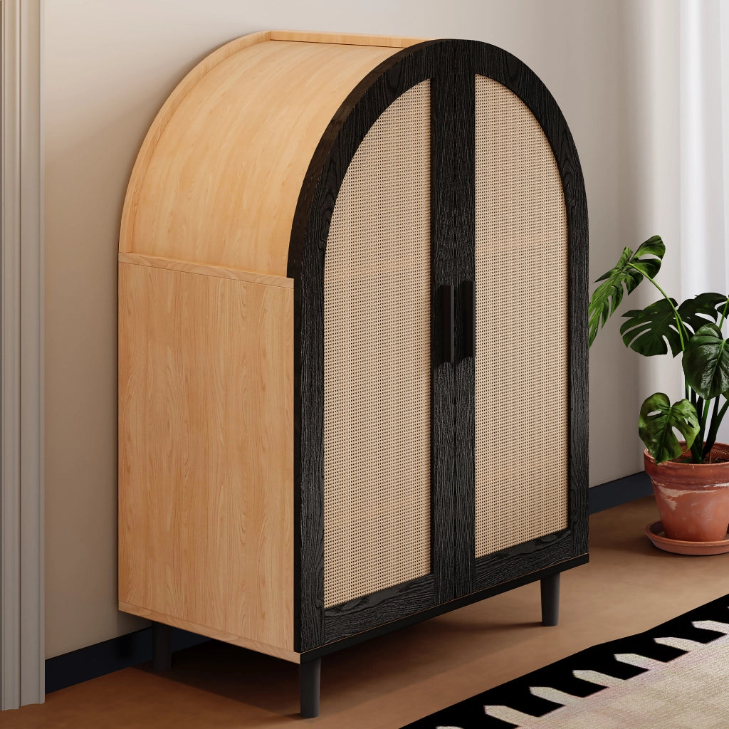 Scarpiera con 2 ante in rattan e 3 ripiani, 2 regolabili, cerniere ammortizzate, per ingresso, 70 × 40 × 100 cm