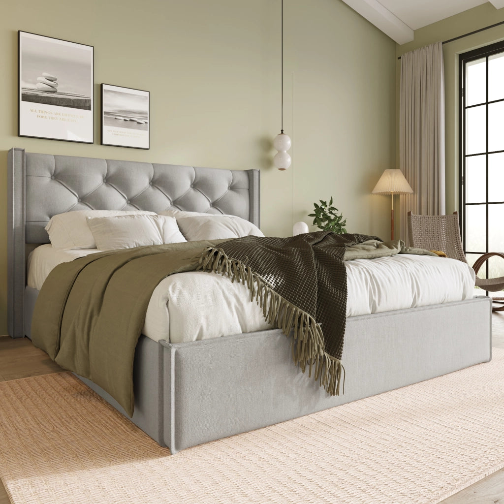 Letto imbottito 140x200 cm grigio chiaro con contenitore