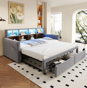 Divano letto imbottito estensibile con contenitore e luce LED