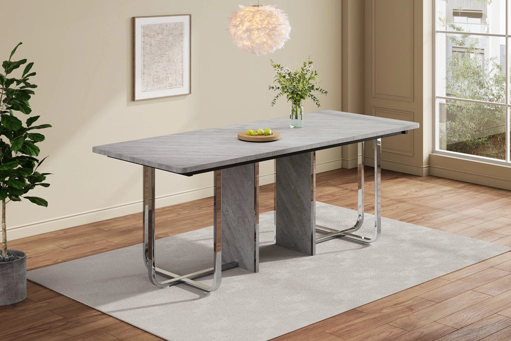Tavolo da pranzo con gambe in metallo in MDF e metallo grigio
