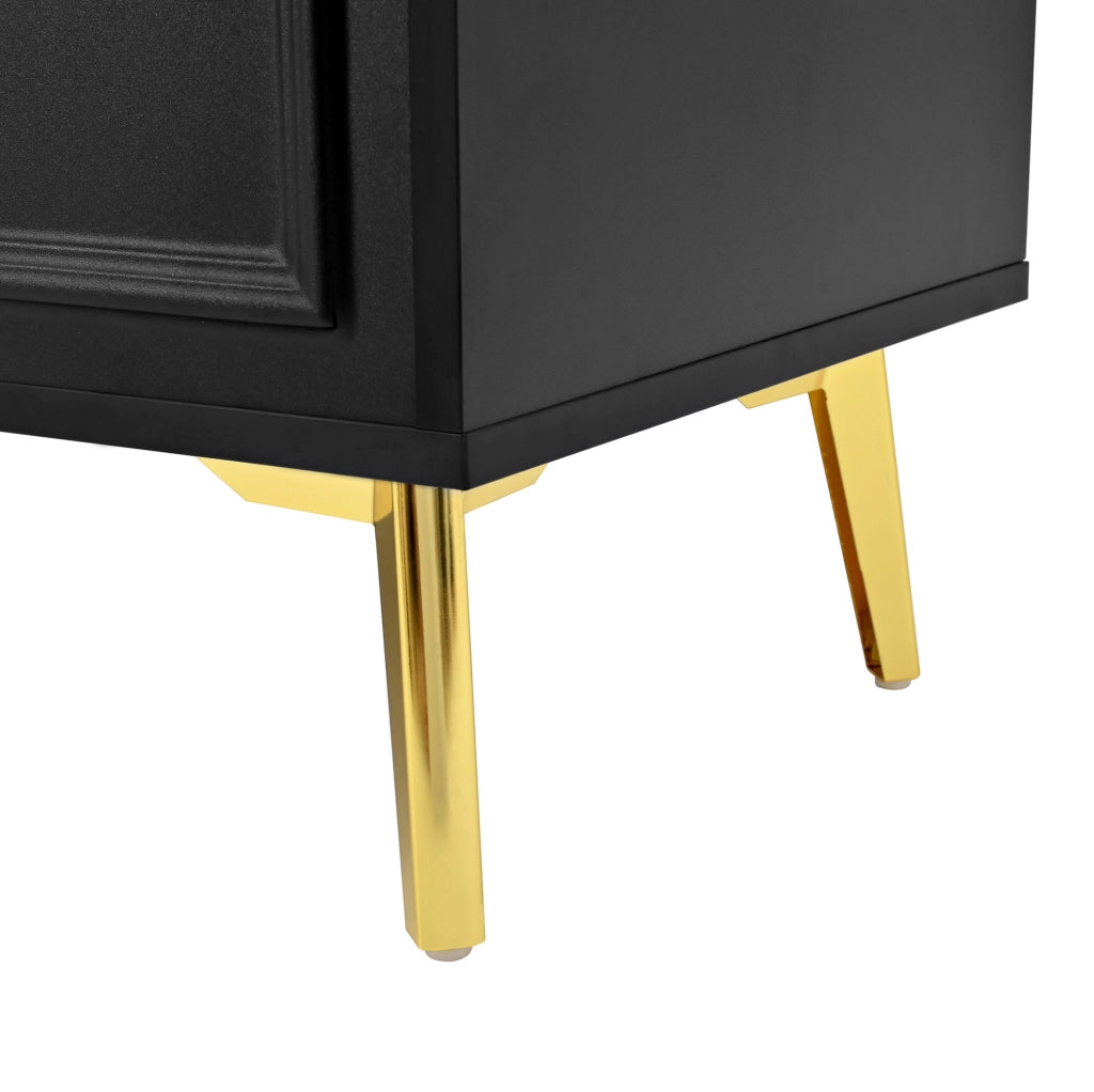 Credenza nera 140 cm con 4 ante, 4 cassetti e dettagli dorati