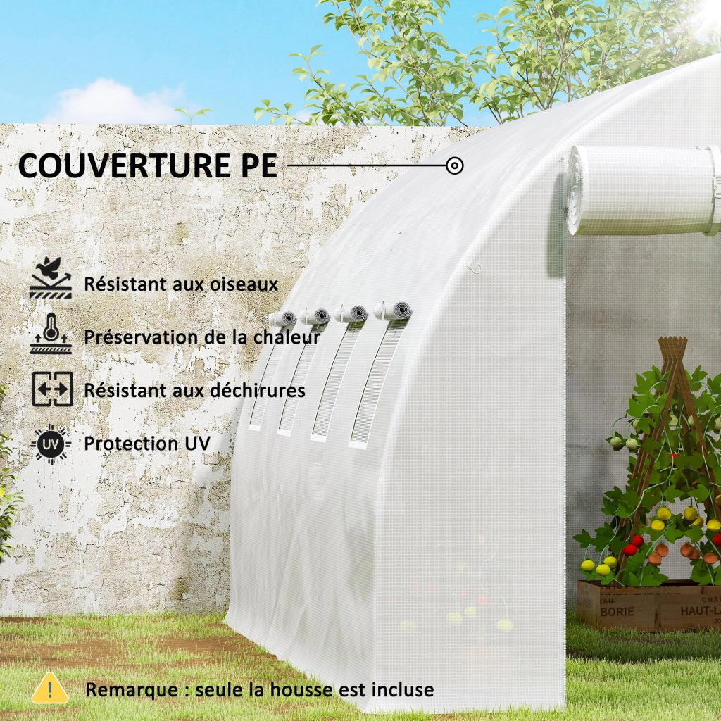 Telo di ricambio per serra a tunnel in PE bianco 12 m² 4 x 3 x 2 m impermeabile anti-UV con 8 finestre e porta per giardino