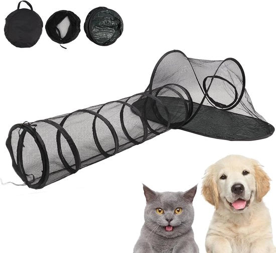 Tenda per Animali con Tunnel - Recinto per Animali Esterno - Riposo Esterno - Compatta Portatile - 117x60x50cm - Grigio