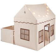 Tenda per bambini da interno con recinzione con tappetino morbido luci decorative, Tenda da gioco a forma di casetta per bambini 3+ anni Marrone