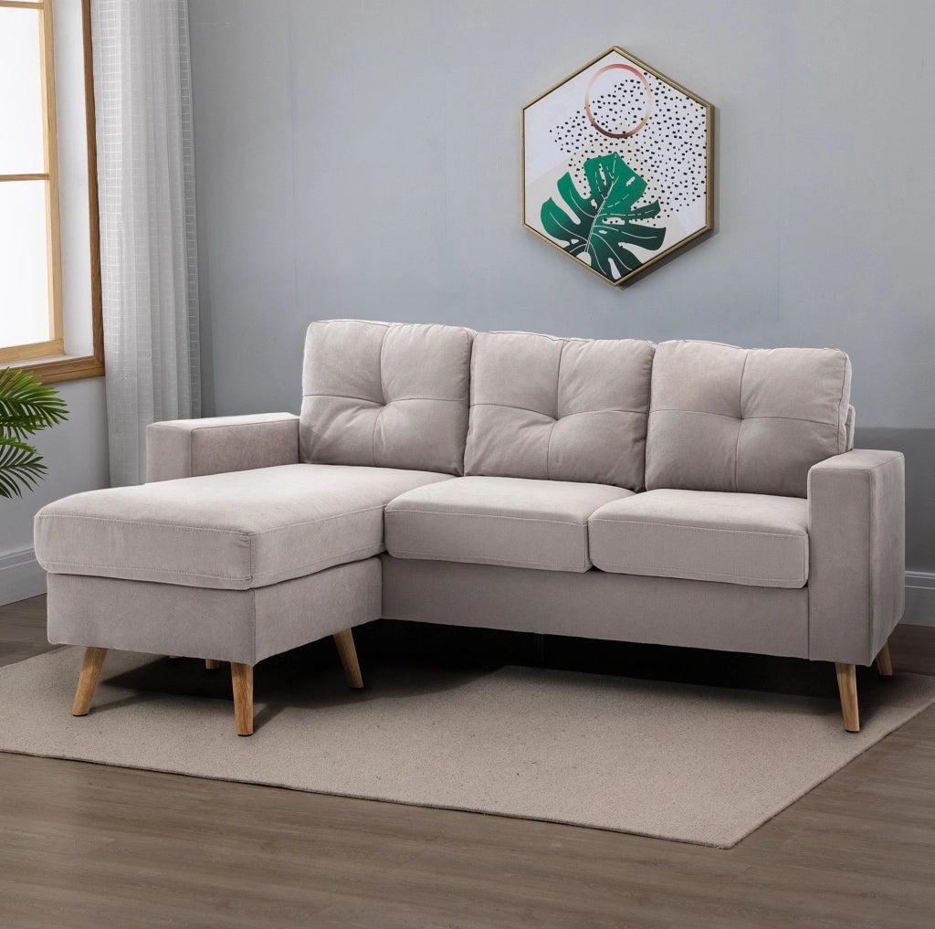 Divano angolare a 3 posti con chaise longue reversibile grigio chiaro