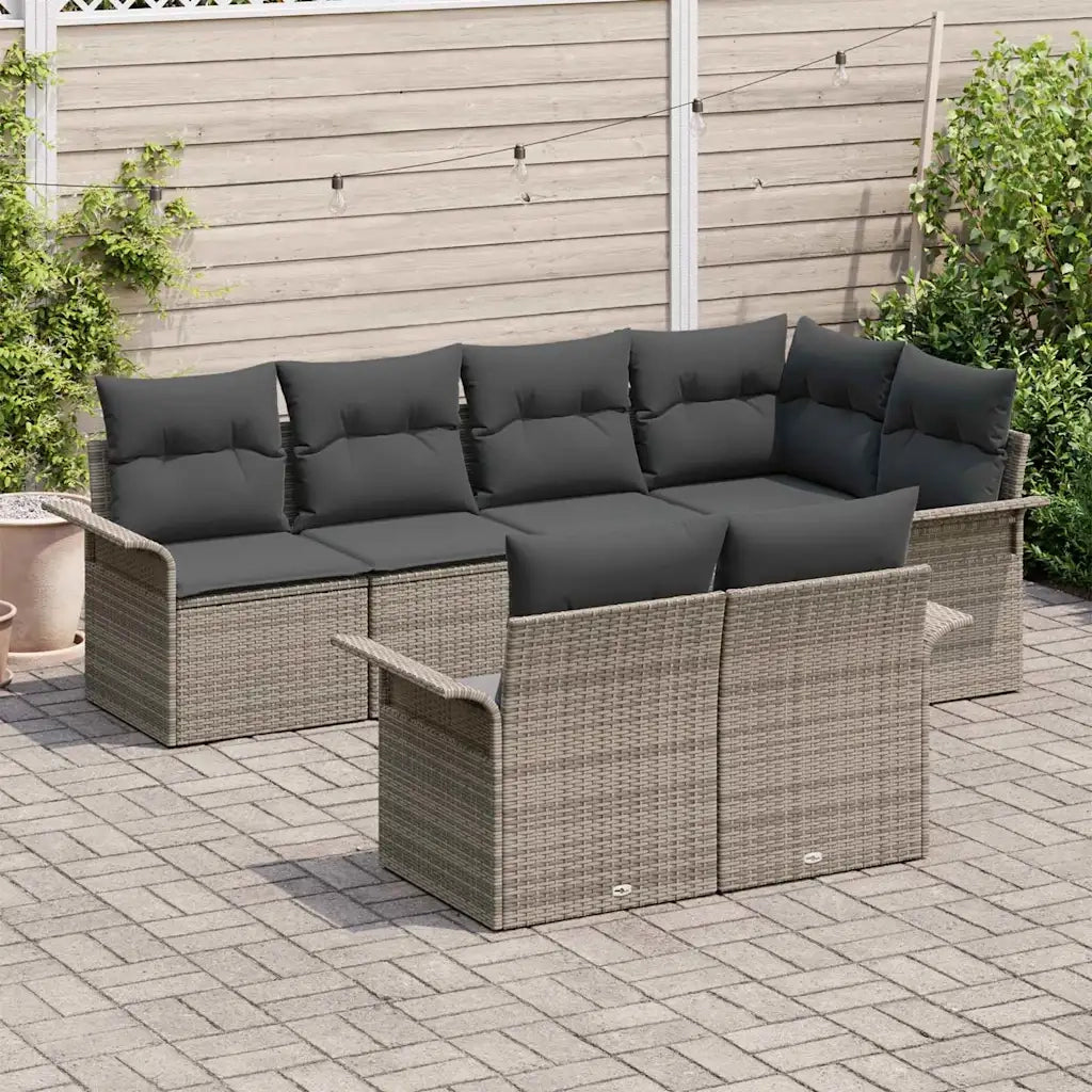 Set Divano da Giardino con cuscino 7 pcs Grigio Poly Rattan