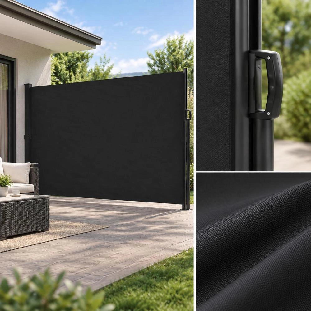 Extendable Side Awning, Black, 220x600 Cm