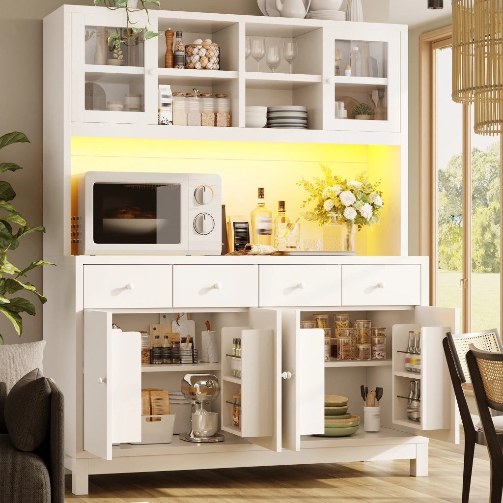 Credenza alta con ante in vetro; 4 cassetti; ripiani regolabili e LED RGB controllati da app 140 × 38.5 × 180 cm