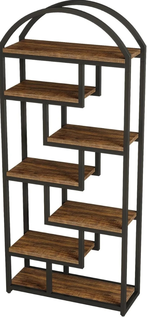 Libreria a 7 ripiani in MDF e metallo nero/marrone rustico