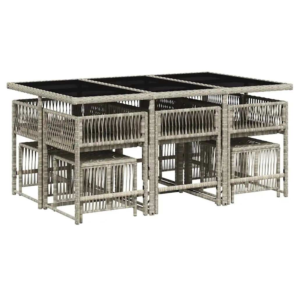 Set Pranzo Giardino 11pz con Cuscini Grigio Chiaro Polyrattan