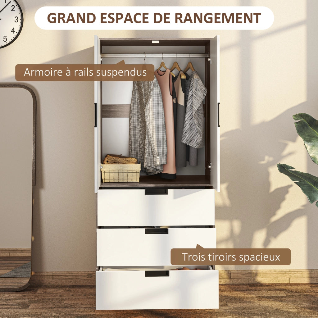 Armadio a 2 ante con 3 cassetti e appendiabiti ¨C Minimal ¨C marrone