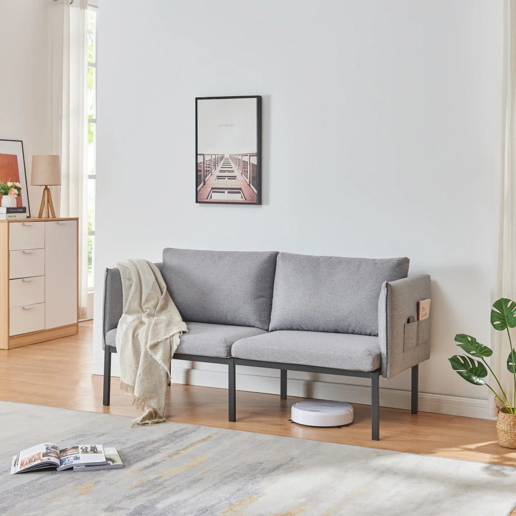 Divano a 2 Posti Kamar Imbottito con Cuscini - Grigio [en.casa]