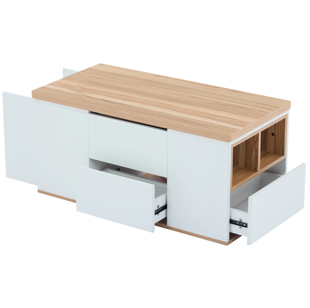 Tavolino da salotto regolabile in altezza 100x51 cm con 2 cassetti bianco e marrone HOMVRA