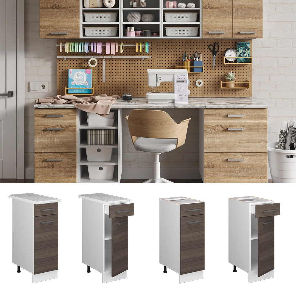 Vicco Base universale Grigio 30 cm con cassetto, con piano di lavoro