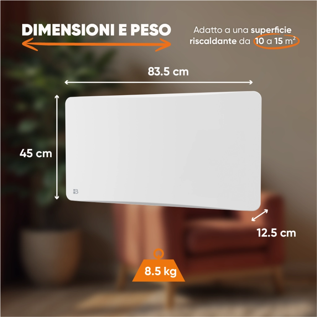 Radiatore elettrico fisso ad inerzia secca ghisa + pellicola + plug & play 1500W ALMEA orizzontale bianco