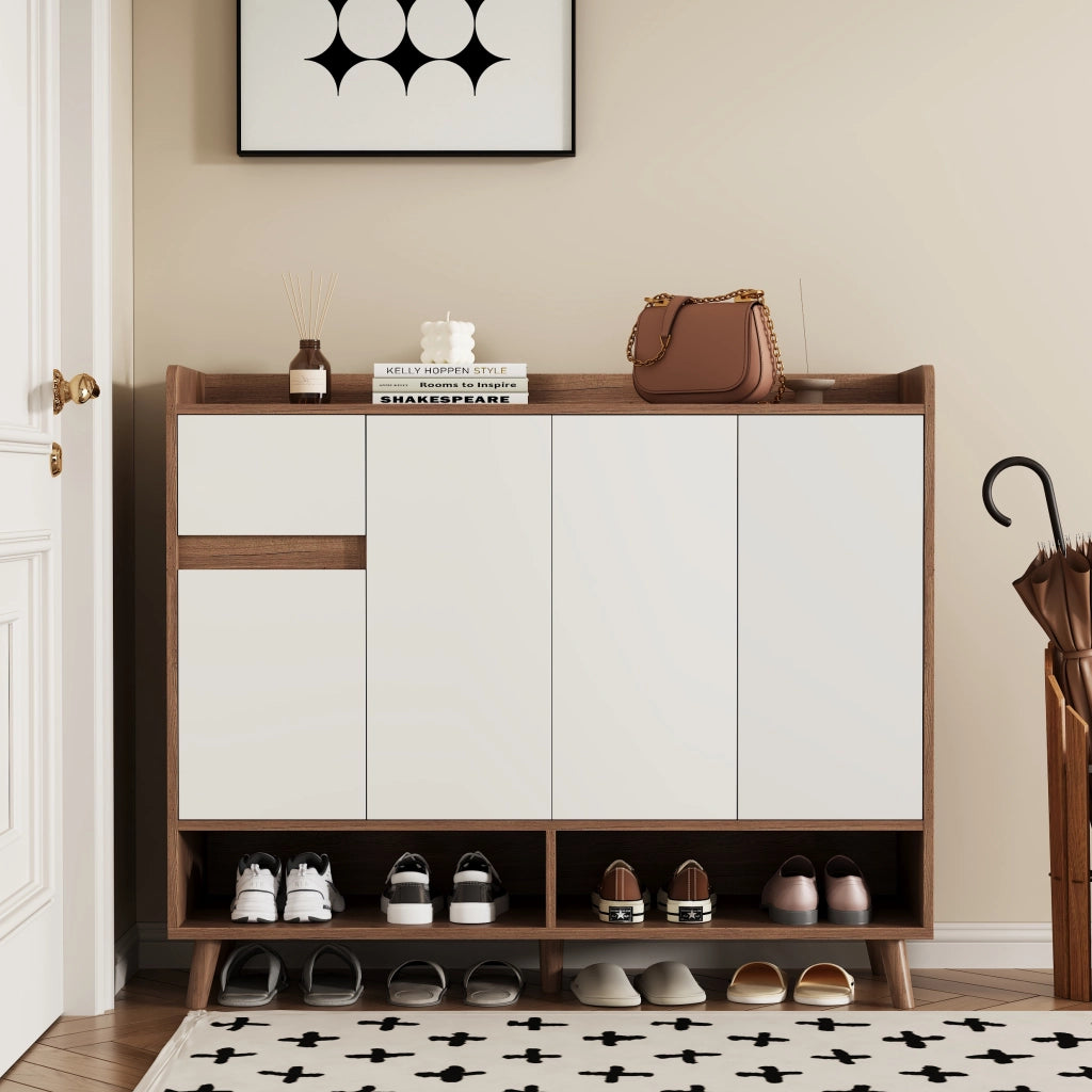 Scarpiera con 4 ante e cassetto ripiano regolabile in pannello truciolare bianco naturale 120 × 35 × 99 cm
