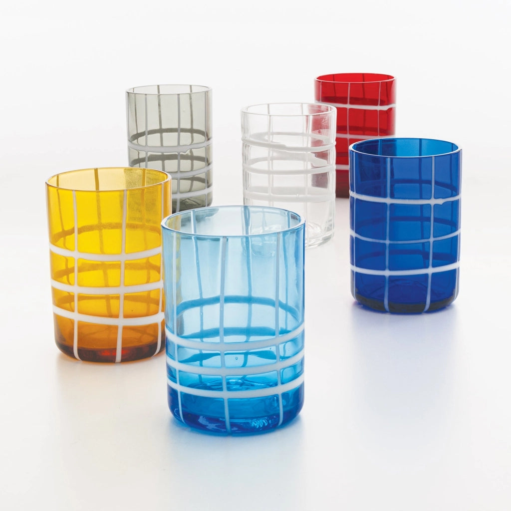 Zafferano Twiddle - Set 6 Bicchieri Rosso in Vetro Soffiato, 35 cl - Tumbler Artigianali con Decoro Bianco, Lavabili in Lavastoviglie