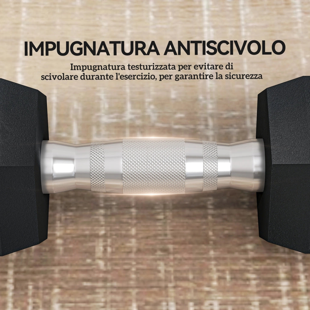 Set di 2 Manubri da 6 kg Esagonali con Presa Antiscivolo e Rivestimento in Gomma. Nero