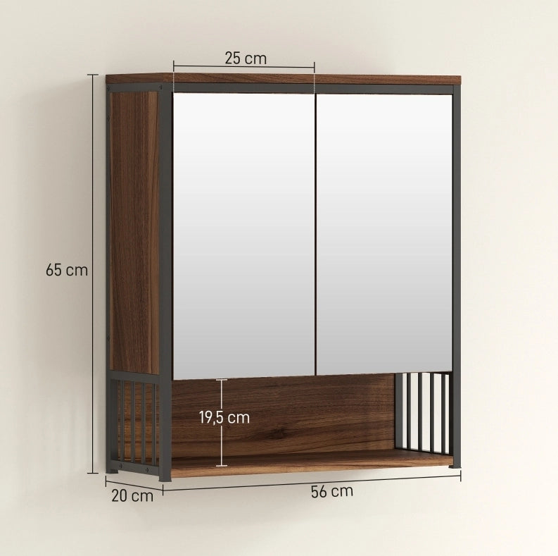Mobile bagno sospeso in MDF e truciolato marrone con specchio 25x40,5 cm