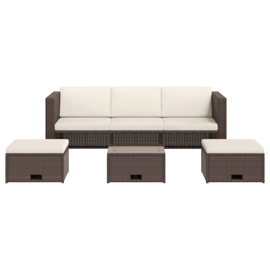 Set Divani da Giardino 4 pz con Cuscini in Polyrattan Marrone 43103