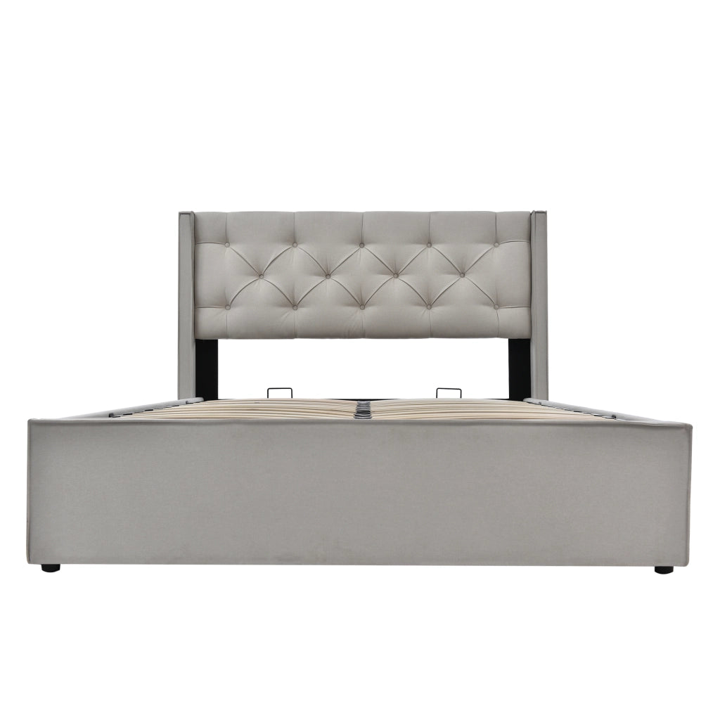 Letto imbottito 140x200 cm grigio chiaro con contenitore
