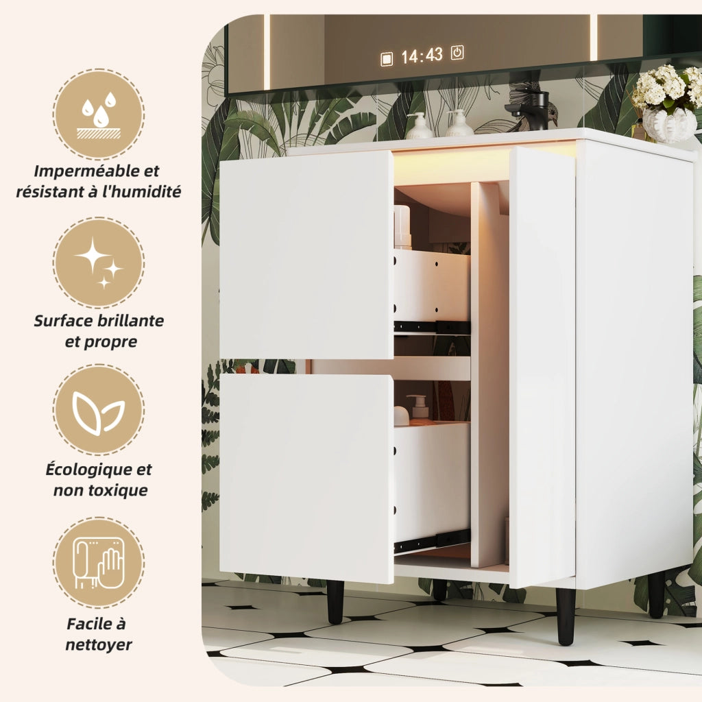 Mobile lavabo bagno ULEVR 61x46,5x87 cm con lavabo in ceramica, 2 cassetti e anta soft-close, bianco