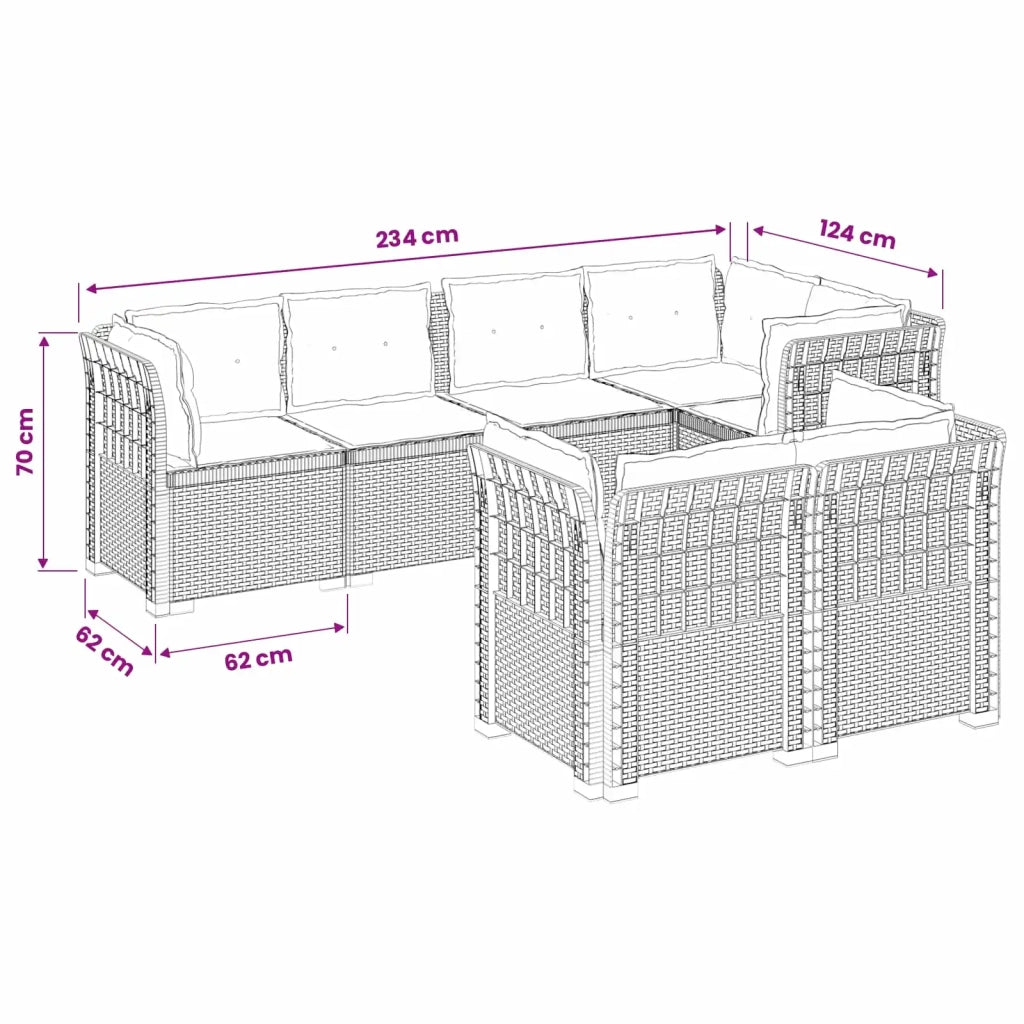 Divano 7 Posti da Giardino con Cuscini Aspetto Rattan PP 3444159
