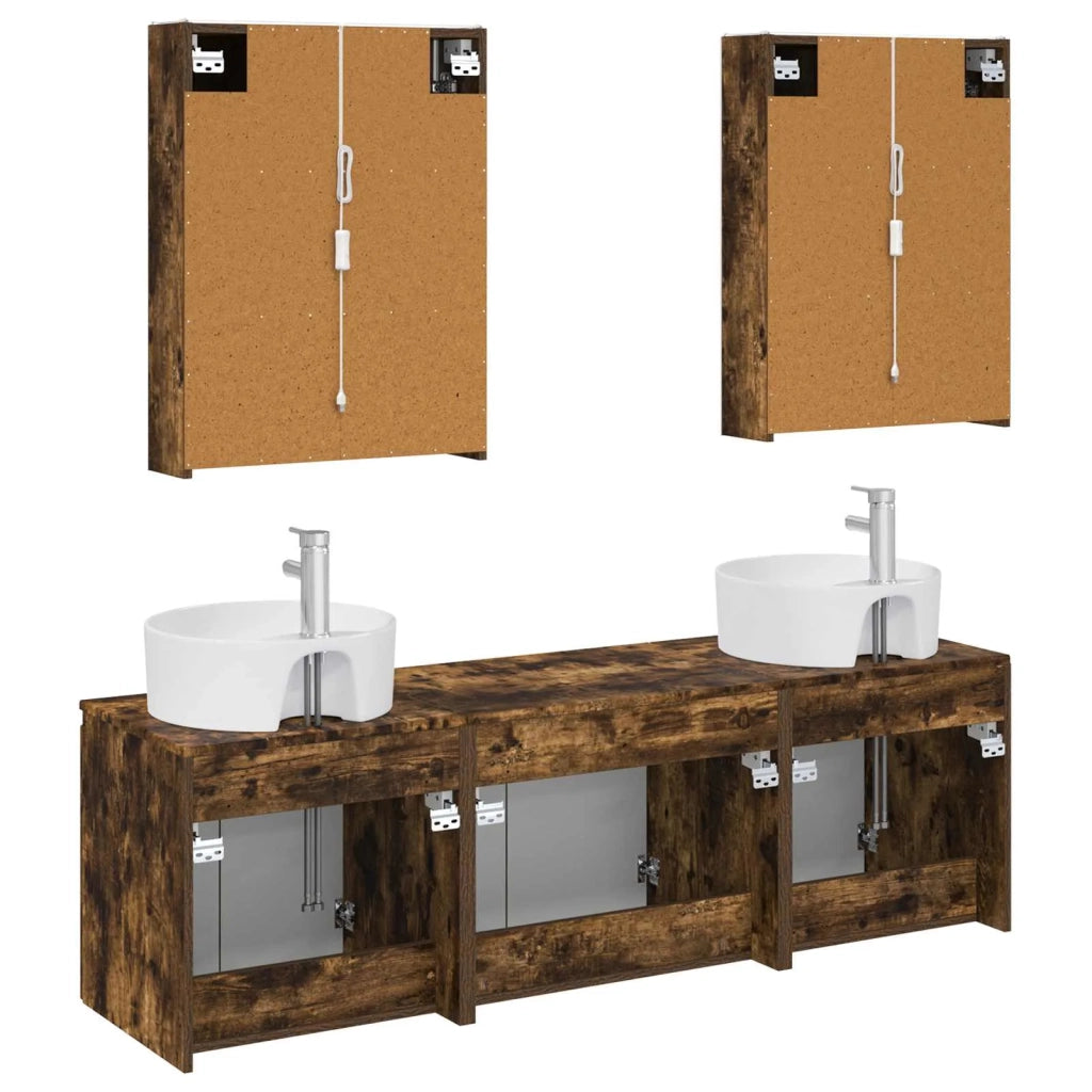 Set di Armadi da Bagno 5 pz Rovere Fumo Legno ingegnerizzato 3406451